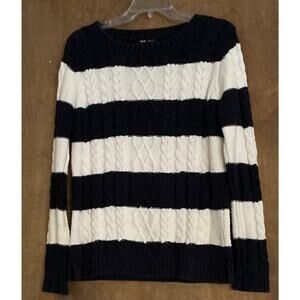 MNG Basics Woman Long Sleeve Pullover Sweater 100% Cotton Blue White Striped L